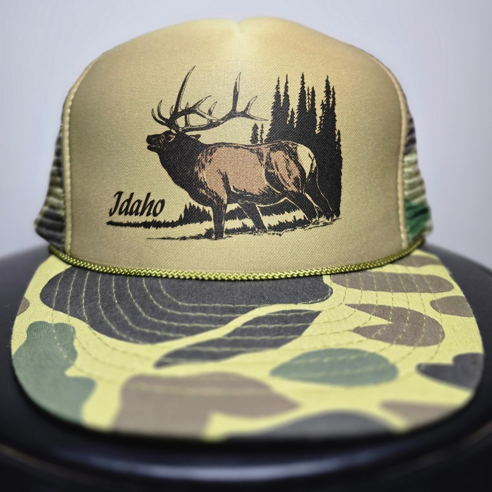 Idaho Big Game Hunting 90s Camo Otto Mesh Vintage Trucker Hat